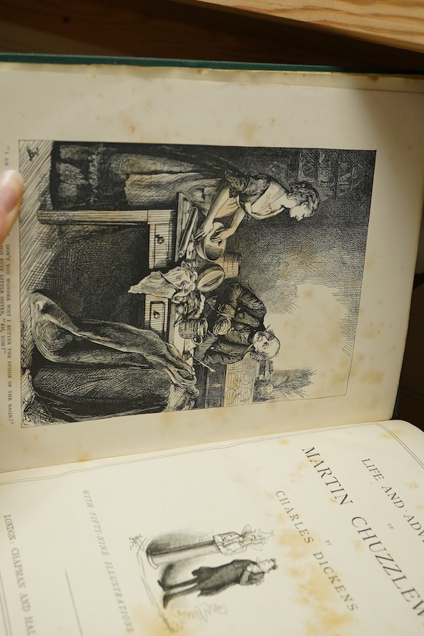 Dickens, Charles - The Works, Household Edition, 16 vols (of 22), 4to, green pictorial cloth gilt, Chapman & Hall, London, 1873-1879., Condition - binding tatty